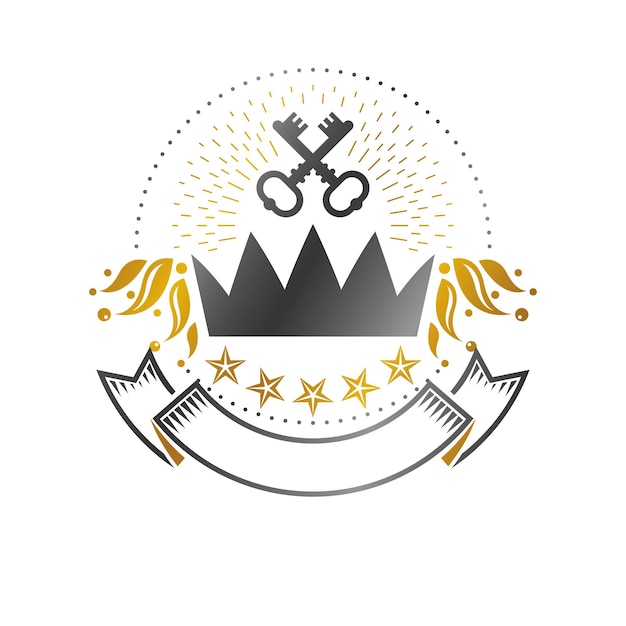 Emblema da majestic crown. ilustração em vetor logotipo decorativo isolado do brasão heráldico. logotipo retrô em fundo branco.