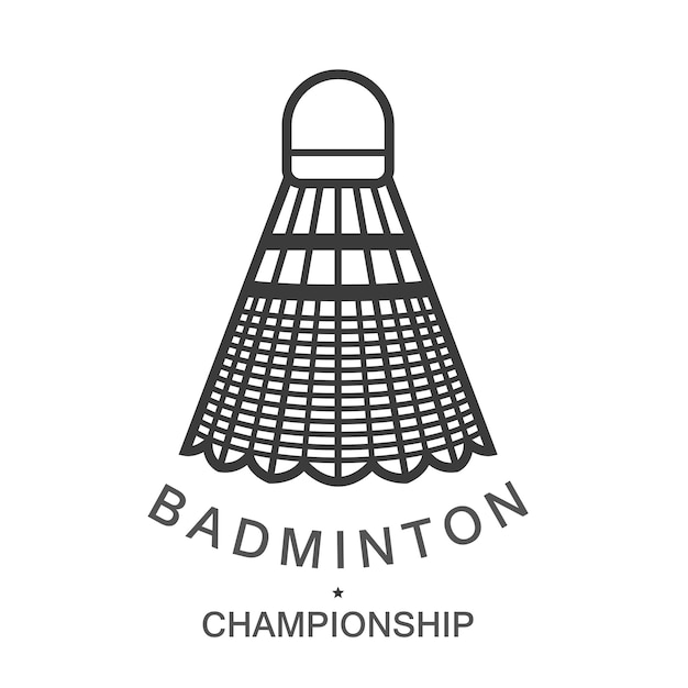 Emblema de badminton com vetor de símbolo de esportes de verão de peteca de penas