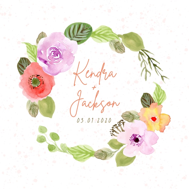 emblema de casamento com aquarela de grinalda floral