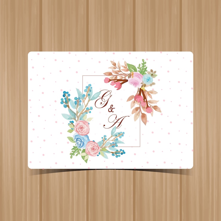 Vetor emblema de casamento floral com lindas rosas azuis e rosa