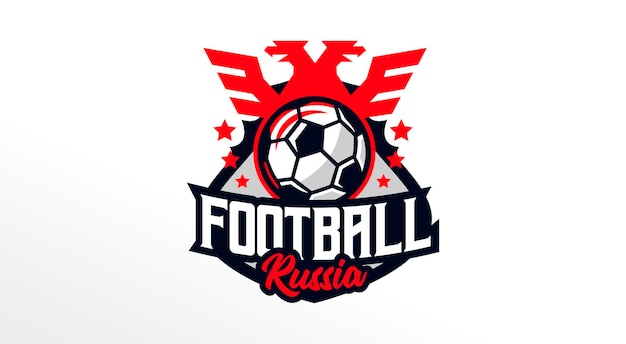 Vetor emblema de distintivo de logotipo colorido para a copa do mundo em 2018 na rússia uma bola de futebol no fundo do escudo um torneio de seleções ilustração vetorial