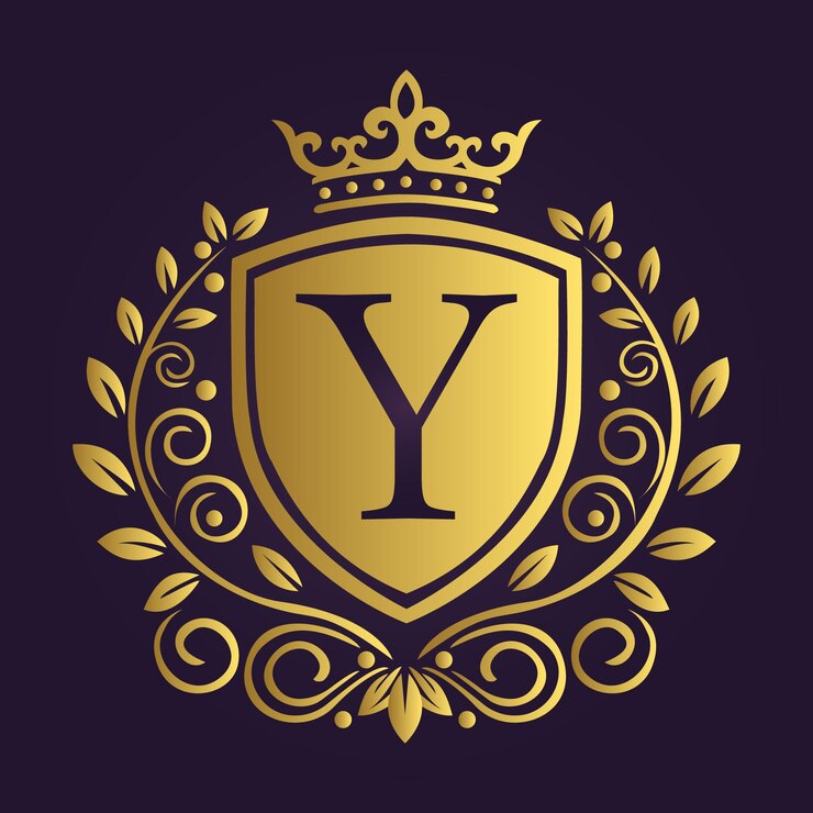 Emblema de Escudo Regal de Ouro com motivos de Coroa e Laurel em fundo escuro