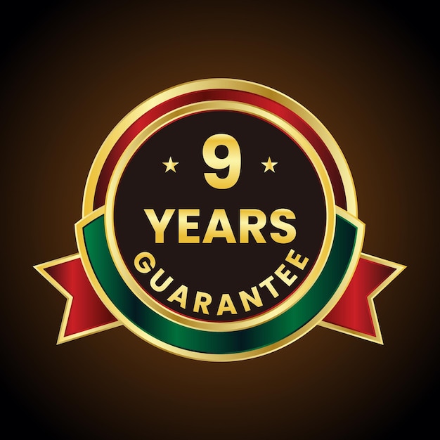 Emblema de garantia premium de ouro de 9 anos