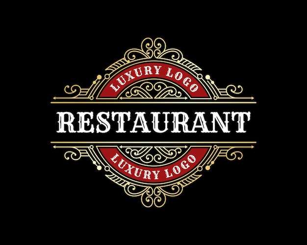 Emblema de logotipo vintage de luxo com moldura decorativa decorativa para barbearia restaurante café hotel