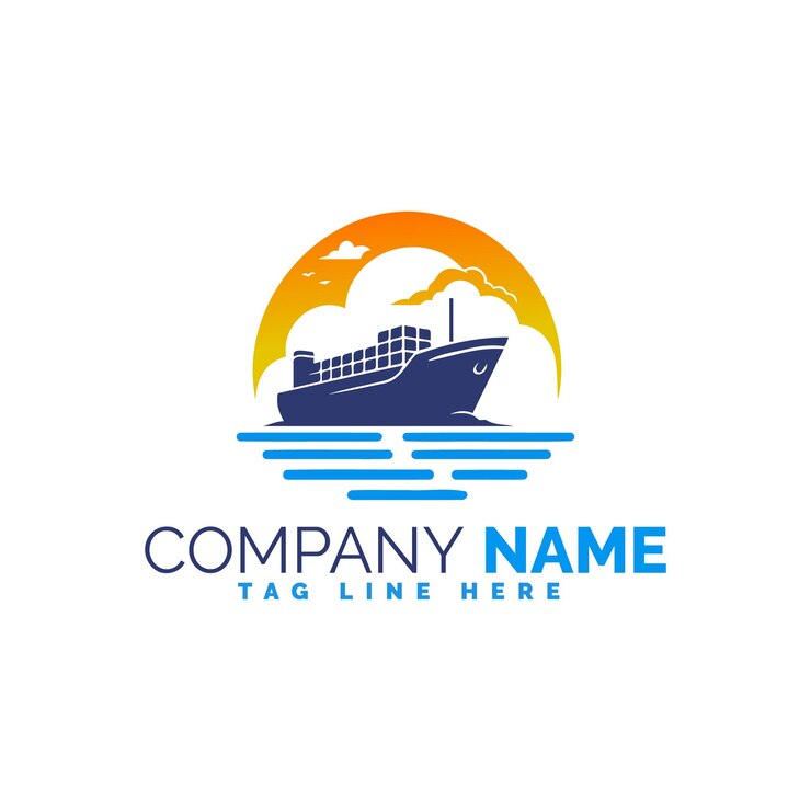 Vetor emblema de navio de cruzeiro com ondas oceânicas e pôr-do-sol para um logotipo de uma empresa de viagens