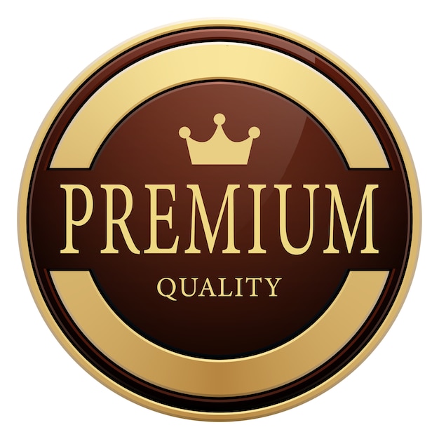 Emblema de qualidade premium coroa marrom brilhante ouro metálico logotipo redondo