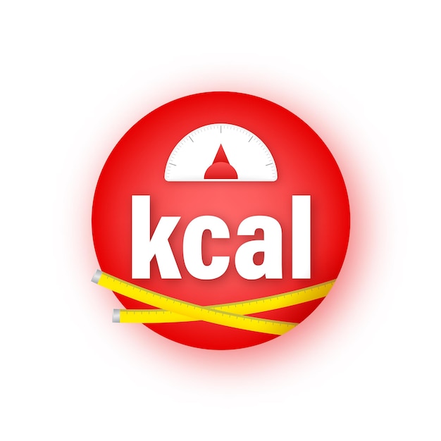 Emblema de quilocaloria, redução de kcal. Embalagem de programa de dieta de zero calorias. Ilustração em vetor das ações.