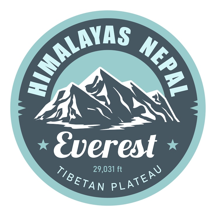 Vetor emblema de selo do monte everest com neve coberta himalaia montanhas vetor