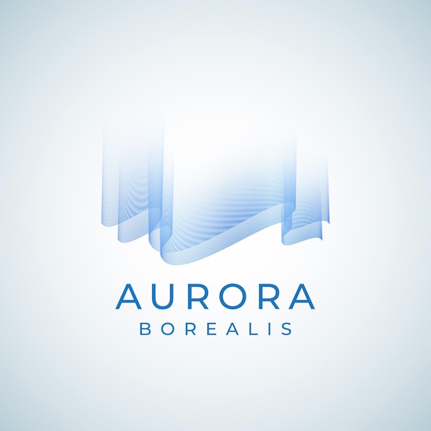 Emblema de sinal de vetor abstrato aurora boreal ou modelo de logotipo símbolo de aurora boreal de qualidade premium em cores azuis com tipografia moderna