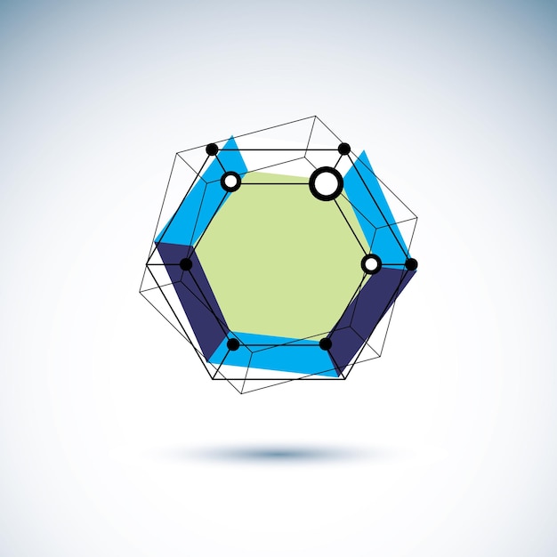 Emblema de tecnologias de inovação. abstrato geométrico 3d objeto facetado, ilustração em vetor tema ciência digital.