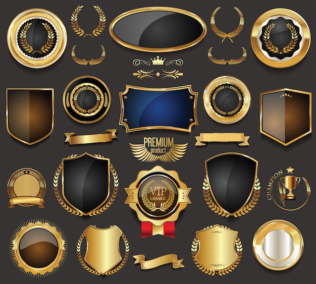Emblema de venda dourada e etiqueta
