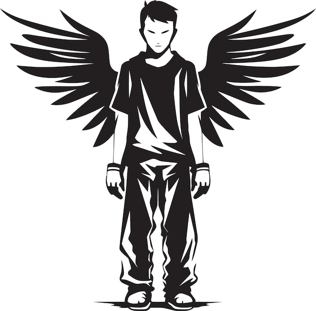 Vetor emblema de vetor de borda etérea para empresários angélicos ativos ascendentes asas pretas para investidores do sexo masculino