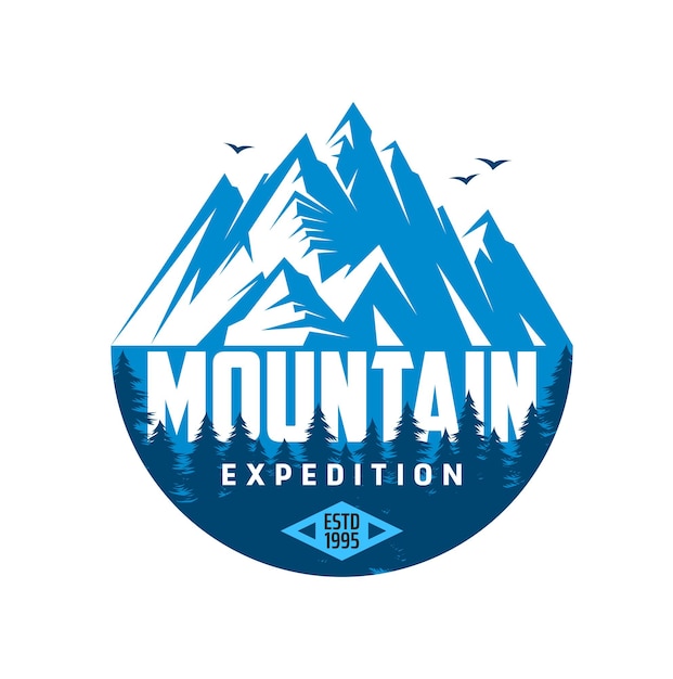 Emblema de vetor de ícone de expedição de montanha para turismo
