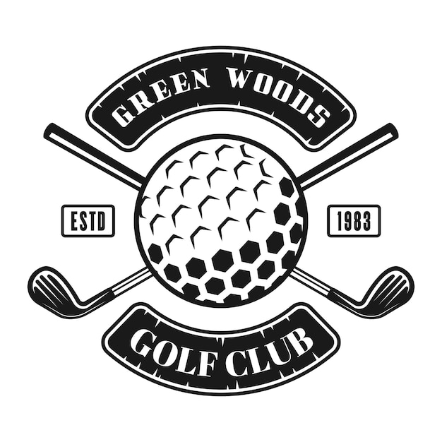 Emblema, distintivo, etiqueta ou logotipo de vetor de clube de golfe em estilo vintage monocromático isolado no fundo branco