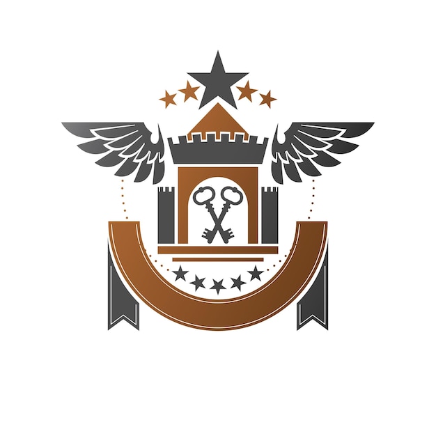 Emblema do antigo forte. ilustração em vetor heráldico brasão logotipo decorativo isolado. logotipo antigo em estilo antigo em fundo branco.
