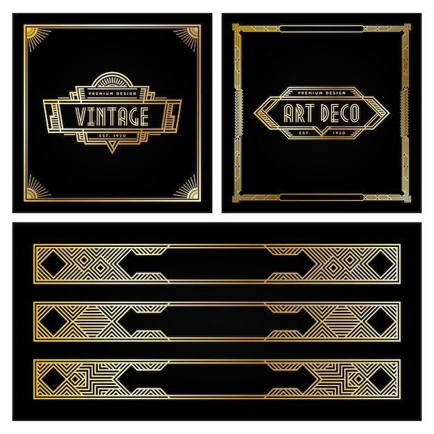 Vetor emblema e moldura de estilo art deco do vintage