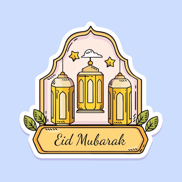 Emblema eid mubarak desenhado à mão 6