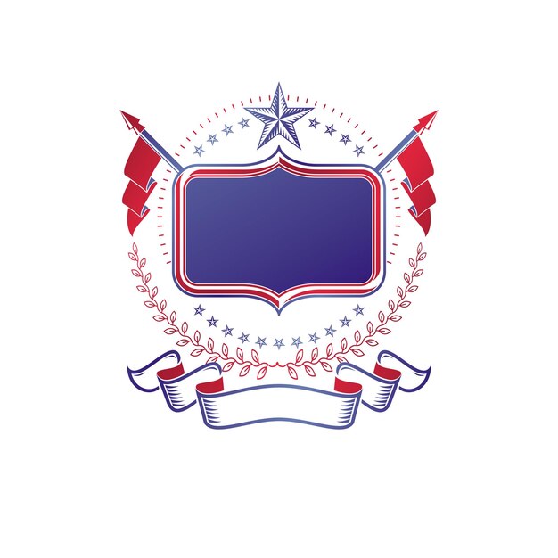Vetor emblema gráfico decorado com estrela militar e fita simples. ilustração em vetor heráldico brasão logotipo decorativo isolado.
