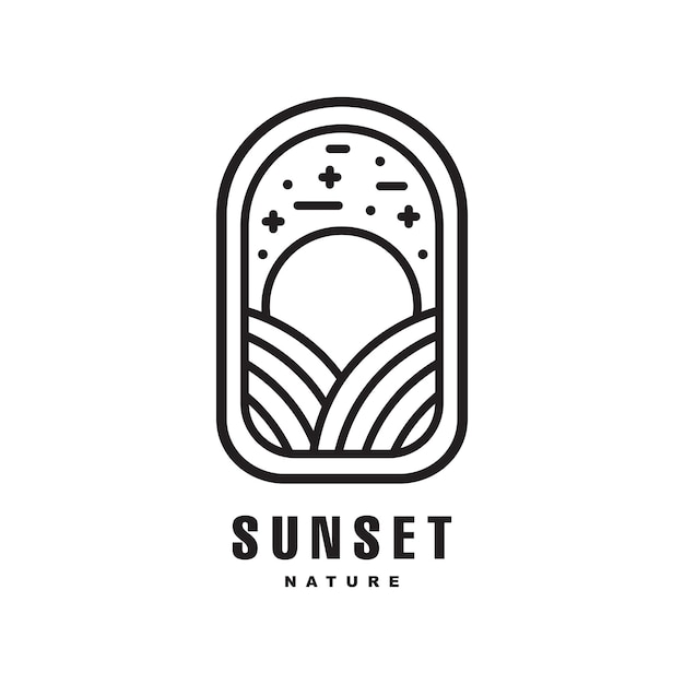 Emblema linear do logotipo do pôr do sol ou do nascer do sol para sua marca ou empresa