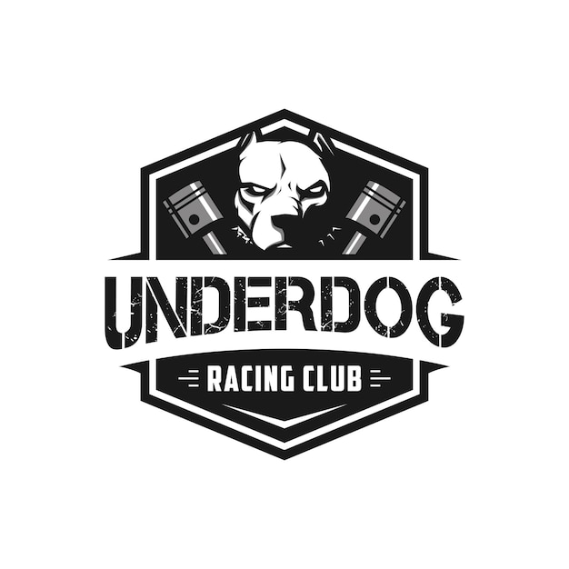 Emblema logotipo do clube de motocicleta com ilustração de cachorro