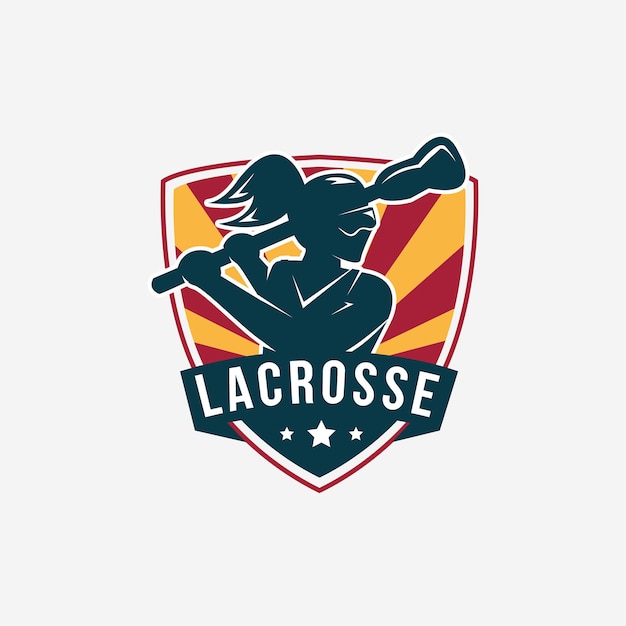 Emblema selo modelo de ilustração do logotipo lacrosse girl team em fundo branco