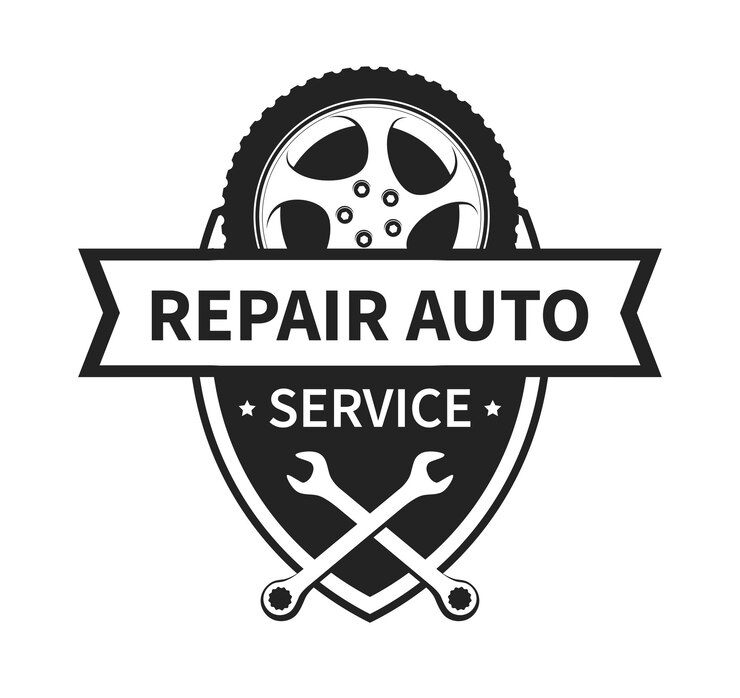 Vetor emblema vetorial para reparo de carro e serviço de pneus