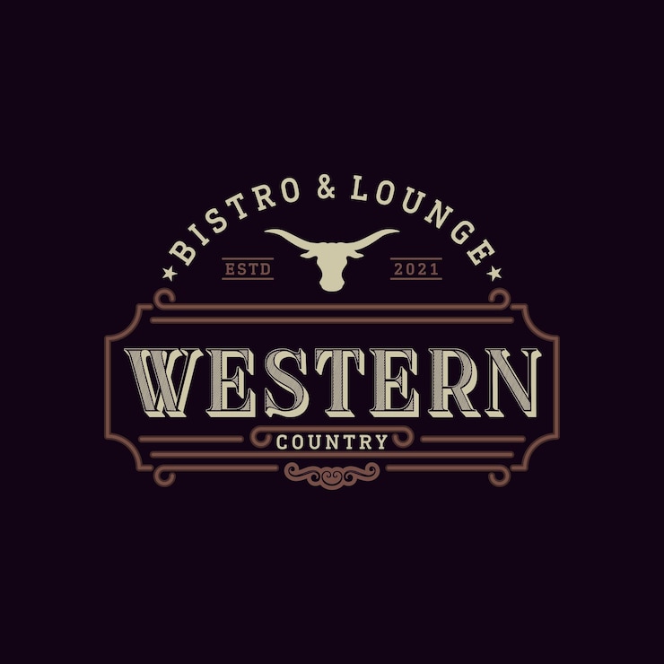 Emblema vintage para bar ou restaurante de faroeste com inspiração para design de logotipo de ícone de chifre longo