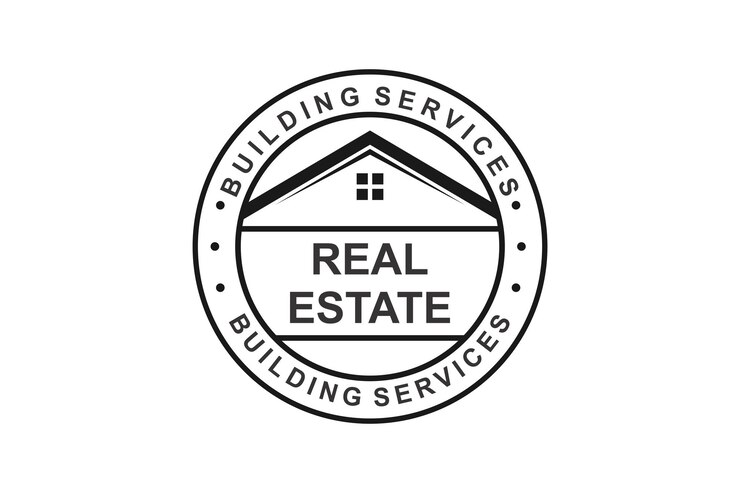Vetor emblema vintage propriedade imobiliária casa logotipo design elemento de telhado modelo de moldura de borda arredondada