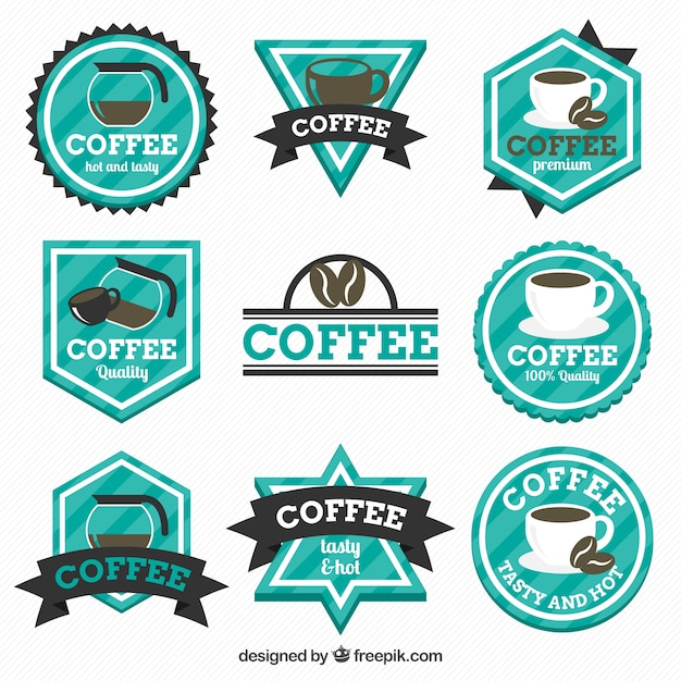 emblemas azuis para o café