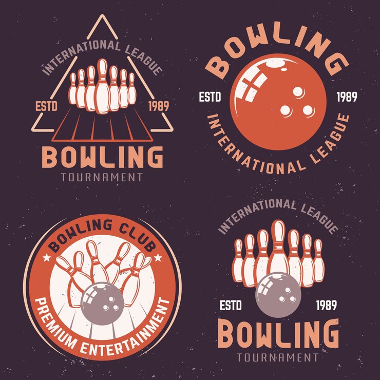 Vetor emblemas coloridos de torneio de boliche
