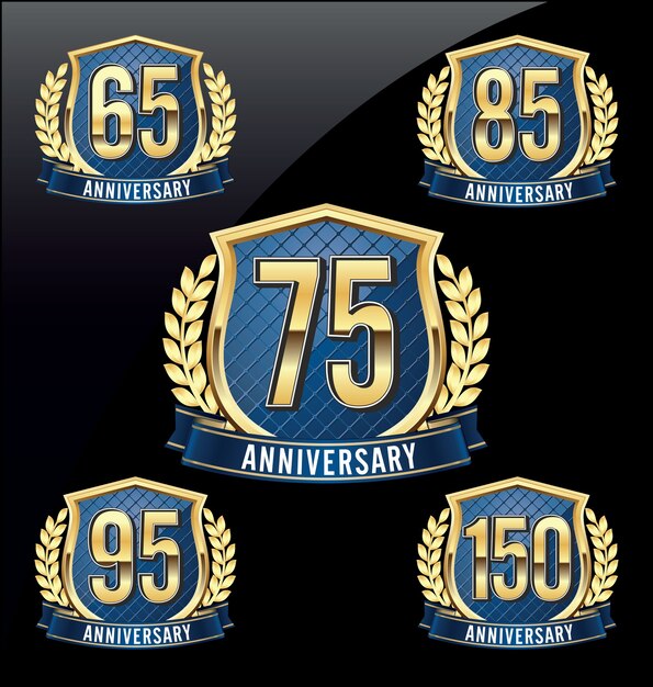 Emblemas de aniversário. Conjunto de quatro emblemas de aniversário de luxo.
