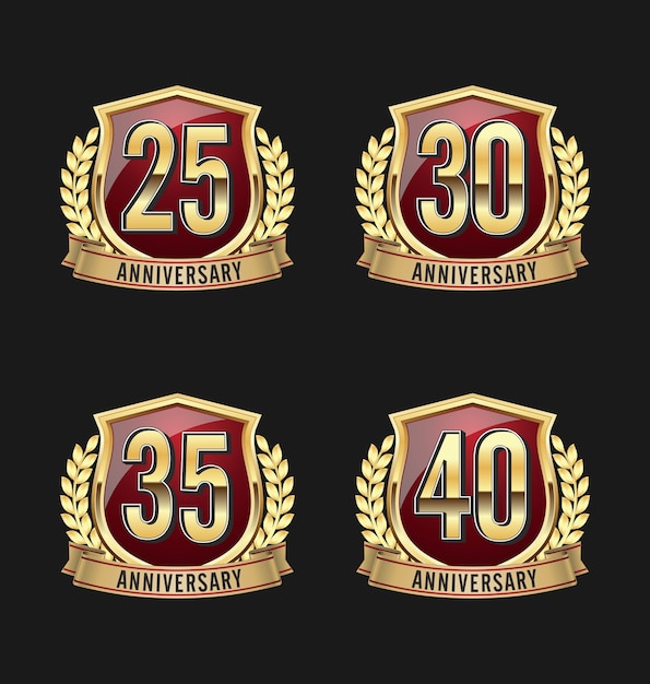 Emblemas de aniversário. Conjunto de quatro emblemas de aniversário de luxo.