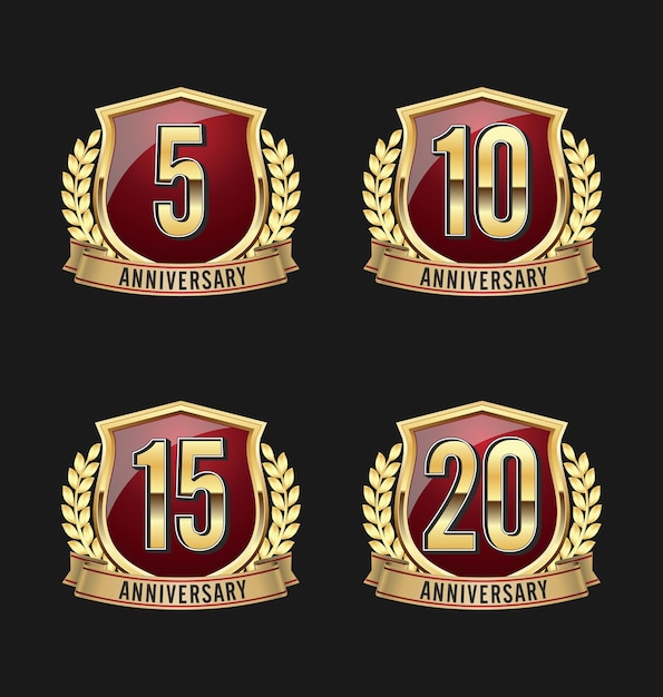 Emblemas de aniversário. Conjunto de quatro emblemas de aniversário de luxo.
