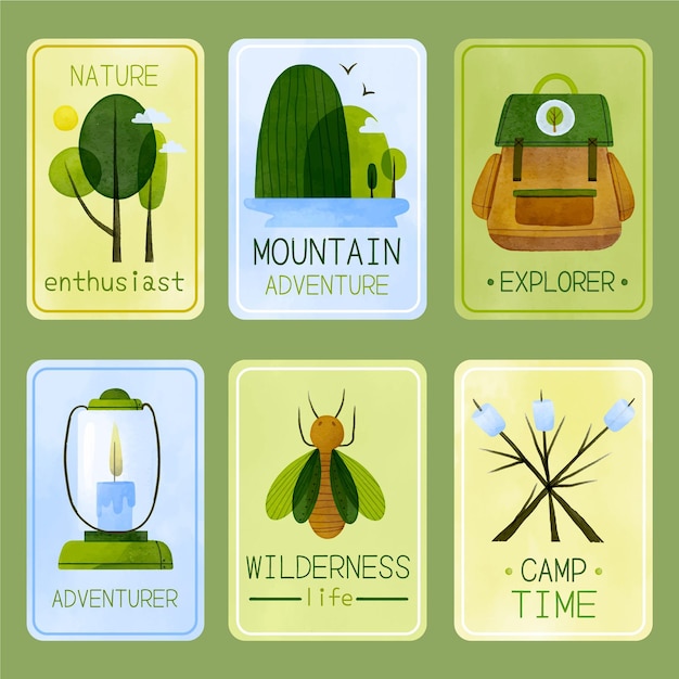 Emblemas de aventura em aquarela