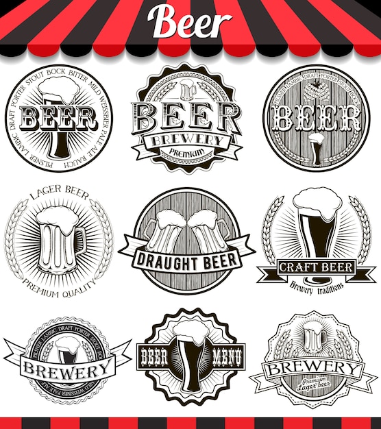 Emblemas de cervejaria artesanal cervejaria, rótulos e elementos de design