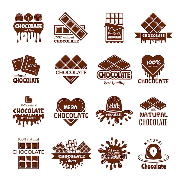 Vetor emblemas de chocolate design de logotipo para doces sobremesas de grãos de cacau cozinhar símbolos vetoriais conceitos ilustração do logotipo do produto de chocolate