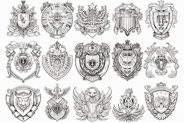 Vetor emblemas de estilo clássico, grande conjunto de símbolos heráldicos antigos, prêmios e rótulos, coleção clássica hera