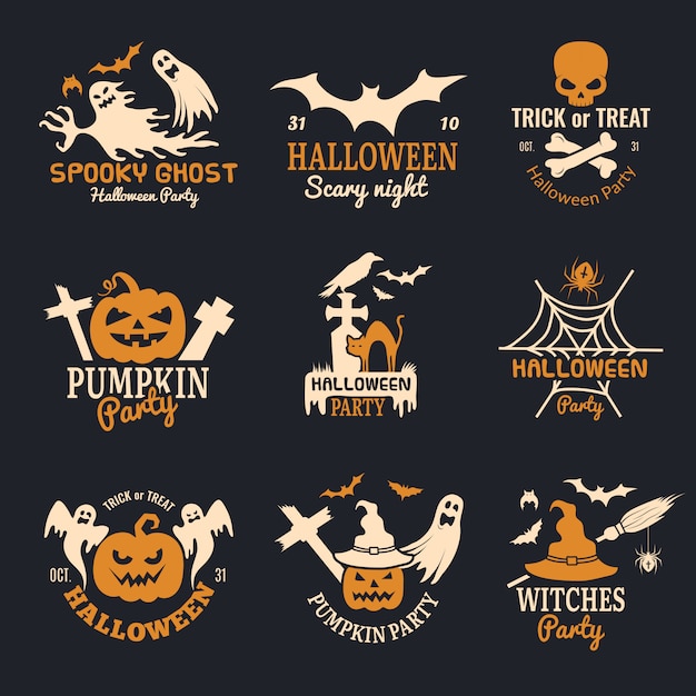 Emblemas de halloween. coleção de halloween assustador, logotipo horror, símbolos, caveira