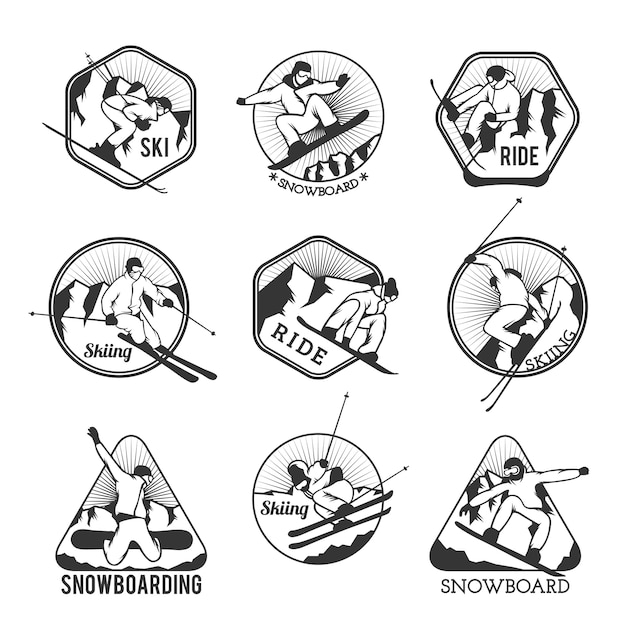 Vetor emblemas de logotipo de estância de esqui