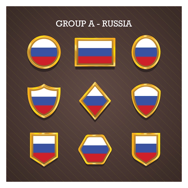 Vetor emblemas de moldura dourada com bandeiras do país copa do mundo - rússia