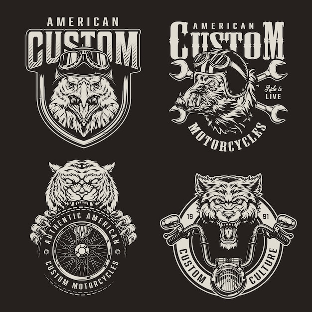 Emblemas de motocicleta personalizada monocromática vintage