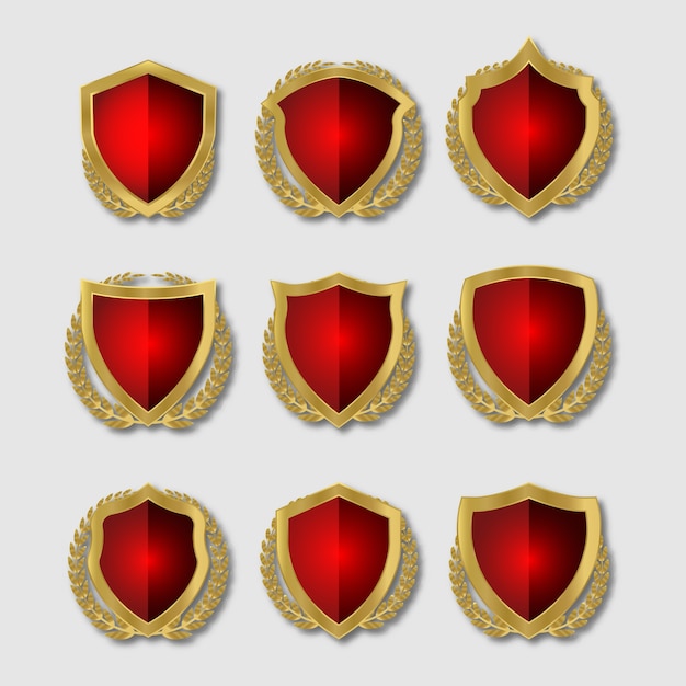 Emblemas de qualidade premium vermelhos e dourados