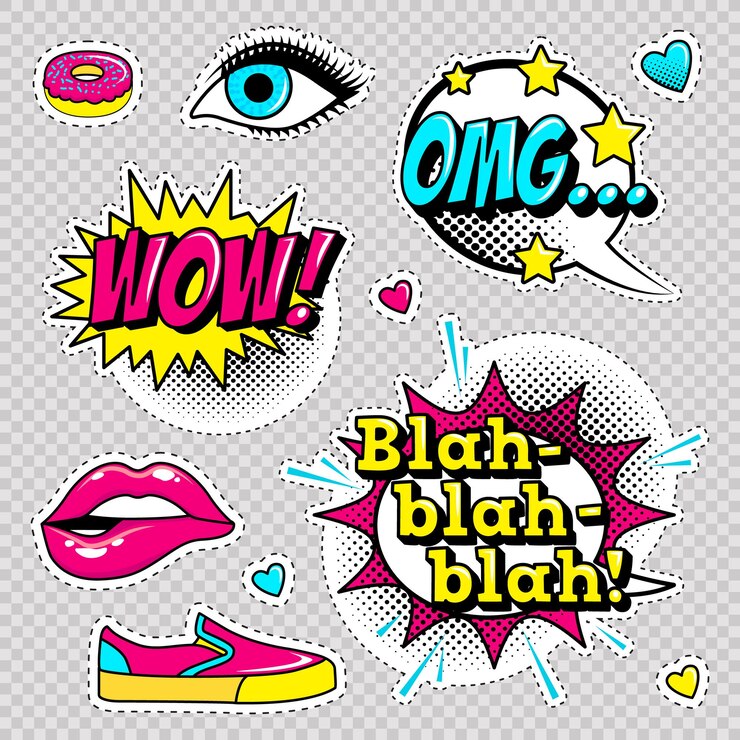 Vetor emblemas de remendo de moda com lábios, corações, sapatos, batom, cosméticos, estrelas, texto legal e outros elementos