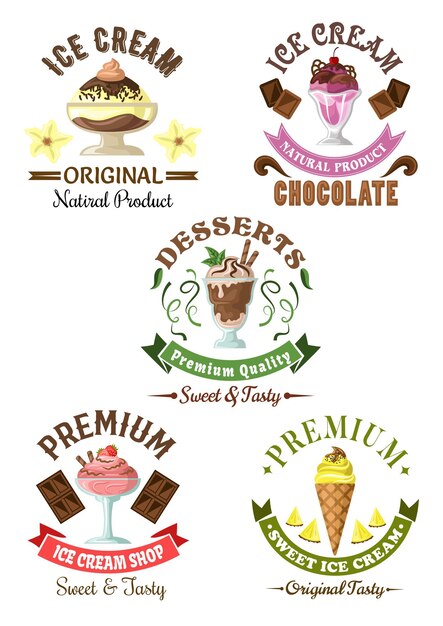 Emblemas de sobremesas de sorvete premium