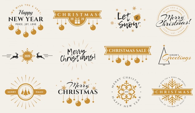 Emblemas de tipografia de natal, ano novo e inverno