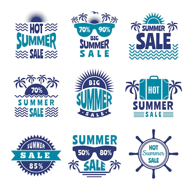 Emblemas de venda de verão imagens de publicidade vetorial banner distintivo de promoção ilustração de oferta de desconto de verão