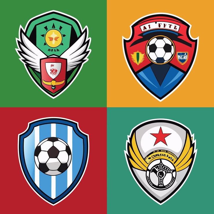 Vetor emblemas e escudos coloridos de futebol projetados para equipes e ligas esportivas