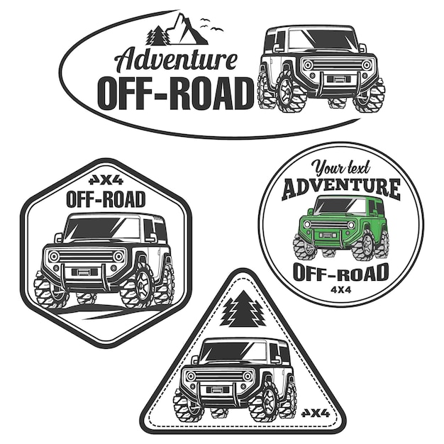 Emblemas, emblemas e ícones de carros suv off-road. rock crawler car