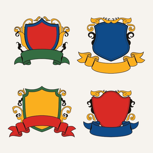 Vetor emblemas heráldicos em desenho desenhado à mão