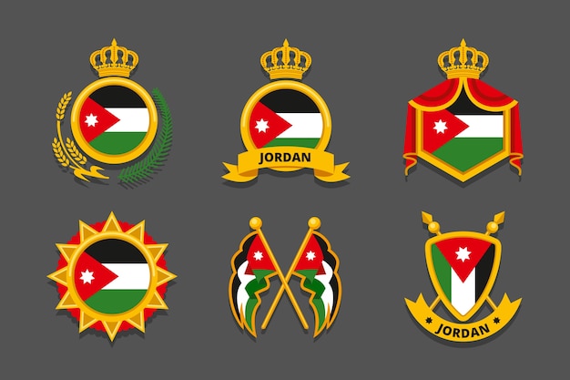 Emblemas nacionais da jordânia de design plano desenhado à mão